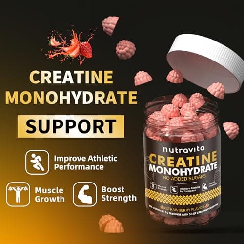 Nutravita NSF Certified Creatine Gummy - Creatine Monohydrate Gummies for Men & Women-5g of Creatine Monohydrate per Serving - Sugar Free,Vegan, Strawberry Flavor, 120 Count - Thumbnail 6