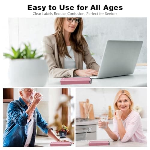 Weekly Metal Pill Organizer, Large Capacity 7 Day Travel Pill Organizer, Easy Open Secure Pill Box for Women, Adults & Seniors, Daily Pill Case (Pink) - Thumbnail 6