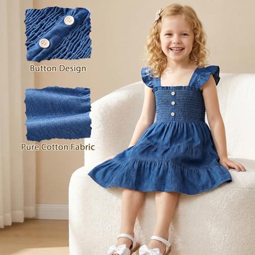 HONGTEYA Toddler Girl Dress Ruffle Sleeveless Princess Dresses, Summer Dress Beach Sundress (US, Age, 5 Years, 6 Years, Cowboy) - Thumbnail 4