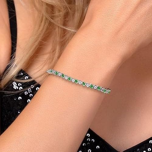 ARLTANSY 14K White Gold Plated 5mm Cubic Zirconia Tennis Bracelet for Women and Men, Classic Silver Diamond Tennis Bangle Bracelets, Adjustable Detachable 7.6IN Length, Suitable for Everyone (Green) - Thumbnail 5