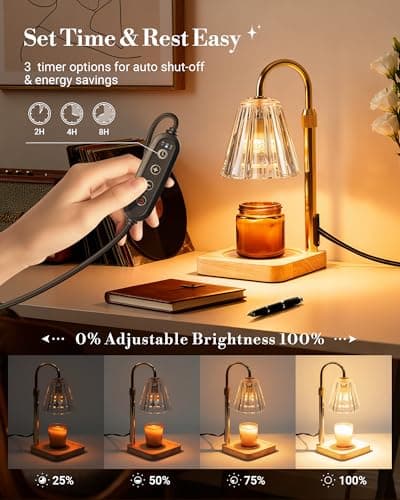 Marycele Candle Warmer Lamp with Timer & Dimmer - Mothers Day Gifts for Women Mom Her, Aesthetic Office Home Decor, Adjustable Height Wax Melter for Candle Jar & 3-Wick Candles (2 Bulbs Included) - Thumbnail 3