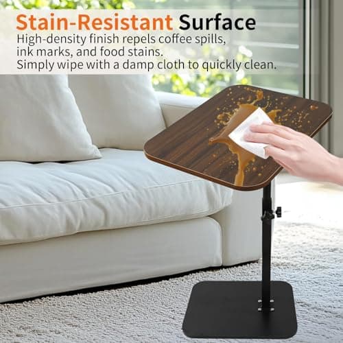 coddlecove TV Tray Side Table, Adjustable Couch Table and Sofa Table, Overbed Snack Tables Study TV Tray C Shaped End Table Food Snack Trays for Eating Small Spaces(15.7" W x 11.8" D, Walnut) - Thumbnail 6