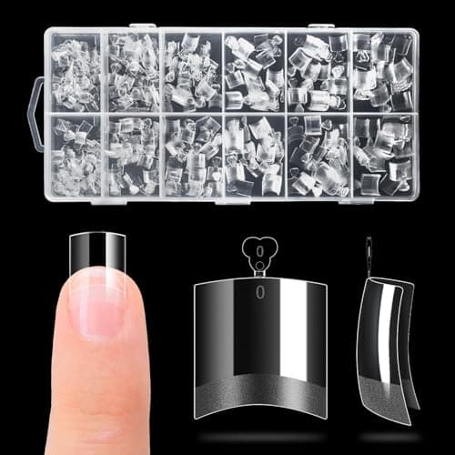 Buqikma Short Square Pre-Etched Soft Gel Nail Tips with Handle Half Cover False Nails, 600PCS 12 Sizes French Tip Clear Acrylic Nail Tips for DIY Manicure Salon - Image 1