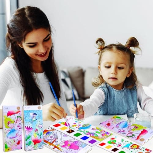 JUNQIU 4Pack Paint with Water Books for Kids Ages 4-8, Mess Free Coloring for Toddlers, Watercolor Coloring Books, Easter Basket Stuffers For Girls Boys, Stocking Stuffers For Kids - Thumbnail 3