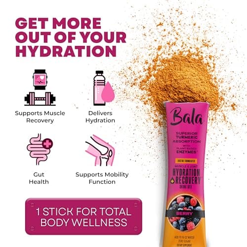 Bala Enzyme Hydration & Sugar Free Hydration Packets, Turmeric Drink Mix - May Contribute to Overall Wellness - Zero Sugar Electrolytes Powder Packets, Berry 0.25 oz. (30 Count) - Thumbnail 4