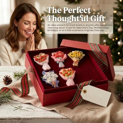 5Pcs Cute Flowers Fridge Magnets, Refrigerator Magnets with 5 Kinds Flowers of Sunflower, Roses, Lily, Carnation and Tulip Bouquet for Kitchen, Home Decor, Gifts for Women Men - Thumbnail 6