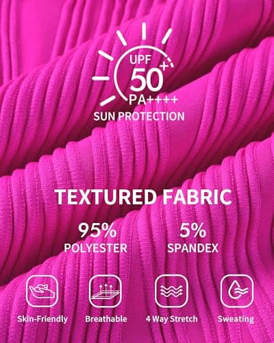 Charmo Womens Textured One Piece Bathing Suit One Shoulder Modest Swimsuit Slimming Full Coverage Swimwear 2026 Pink L - Thumbnail 6