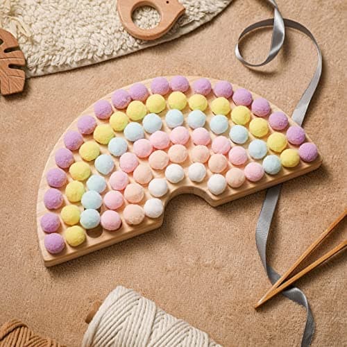 ibwaae Wooden Peg Board Beads Game Color Sorting Toys Counting Matching Game Bead Counting Fine Motor Skill Montessori Toys for Toddlers (Macaron Color) - Thumbnail 3