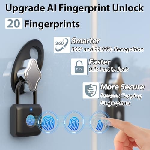 Keylesslife Fingerprint Padlock,Smart Padlock APP Control,Gym Locker Lock,Fingerprint Lock USB Rechargeable for Gym Locker,Locker, School,Storage Black - Thumbnail 3