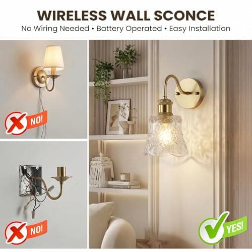 YUNICE Vintage Battery Operated Wall Sconces Set of 1 Rechargeable Wall Sconce Wireless Wall Lights with Remote Control & White Glass Lampshade for Bedroom Living Room Vintage Indoor E26 Type-C - Thumbnail 6