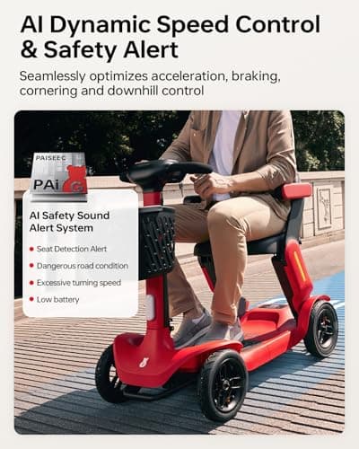Paiseec Powered Mobility Scooter S3, Removable Battery Foldable Electric Scooter with AI Safety System, Folding Mobility Scooter for Adults Seniors, 25 Miles 6 MPH 300 lbs, All Terrain, Slope Safety - Thumbnail 5