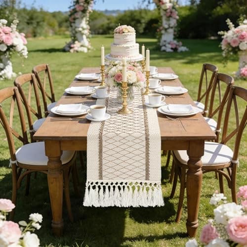 yuboo Boho Table Runner 72 Inches Long, Rustic Farmhouse Dresser Cover Top with Tassels, Dresser Runners for Bedroom,Dining Room, Spring Bohemian Table Decor - Thumbnail 2