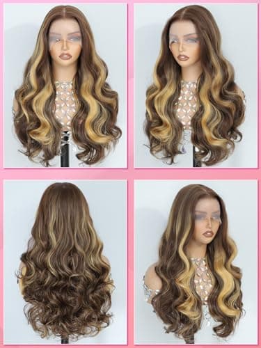 Barbique Synthetic Wig 13x6 Hd Lace Front 26 Inch Long Wavy Heat Resistant Fiber Deep Parting with Baby Hair Natural Hairline (1BT4P27) - Thumbnail 4