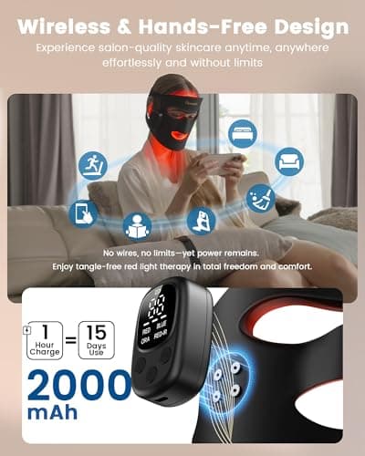 Red Light Therapy for Face Wireless with 400 Leds, 360° Led Face Mask Light Therapy with 4 Modes & Near-Infrared, 2000mAh Rechargeable Led Face Mask with Eye Protection for Anti-Aging & Radiant Glow - Thumbnail 5