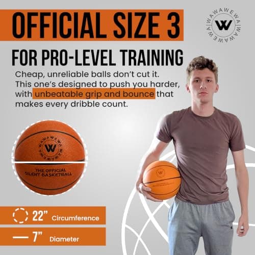 WAWAWEWA The Official Silent Basketball Mini Size 3 (22") – Ready to Play Indoor Basketball for Quiet Dribbling – Airless Indoor Training PU Foam Basket Ball for All Ages - Thumbnail 3