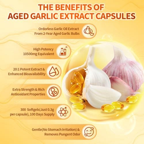 VivoNu Aged Garlic Extract Capsules, 10500mg Odorless Garlic Supplements with Magnesium, Chromium, B1 & B9, Supports Immune Health & Heart Function| 2 Years Matured | 300 Softgels - Thumbnail 2