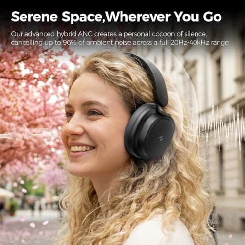 havit Noise Cancelling Headphones Over Ear, Wireless Bluetooth Headphones with 132H Playtime, Fast Charge 5 Min=5H, Foldable, Dual Device, with Mic for Travel Work Office, Black - Thumbnail 2