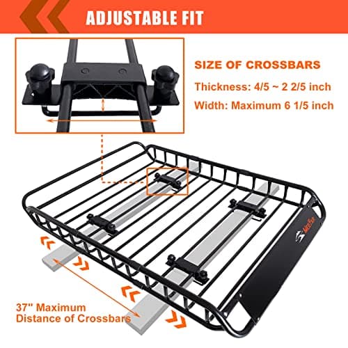 Roof Rack Carrier Carrier Basket 51"*36"*5"+Waterproof Bag 15 Cubic Feet(44"*34"*17"),and Cargo Net with Attachment Hooks,Ratchet Straps.200 Lbs Capacity,Universal Rooftop Large Size Roof Rack - Thumbnail 6