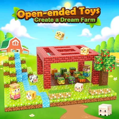 1" Magnetic Blocks - Build Mine Magnet World Farm Animals Set, 100PCS Vibrant Colorful Magnetic Blocks with Ultra Magnet Strength for Kids Ages 3-12, STEM Toys Ideal Gifts for 3+ Years Old Boys Girls - Thumbnail 5