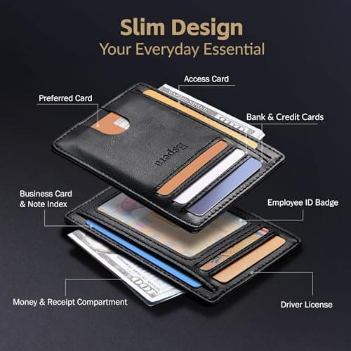 Espera Slim Minimalist Front Pocket Wallet for Men, RFID Blocking Credit Card Holder, Thin Travel ID Card Case, Gifts for Men - Thumbnail 4