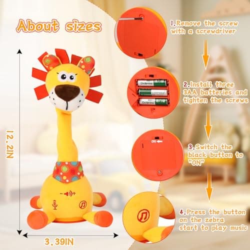 LUKETURE Dancing Talking Lion Plush, Interactive Stuffed Animal Toy, Musical Plush with Record & Repeat, Sings 10 Songs, LED Lights - Thumbnail 5