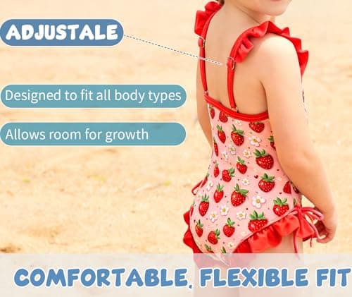 NikNio One Piece Sleeveless Newborn Infant Girl Swimwear Baby Girl Bathing Suit One Piece with Hat Red Strawberry 6-12 Months - Thumbnail 5