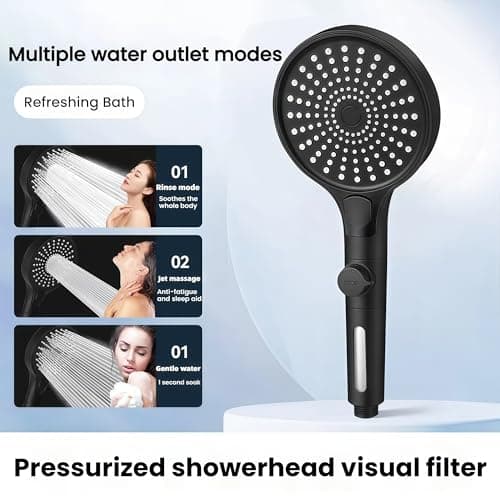 Dycoony Filtered shower head with Handheld,130mm Large Panel-One click water stop mode,with Stainless Steel hose,Brackets and Filter,Remove Chlorine,Reduce Dry and Itchy Skin - Thumbnail 2