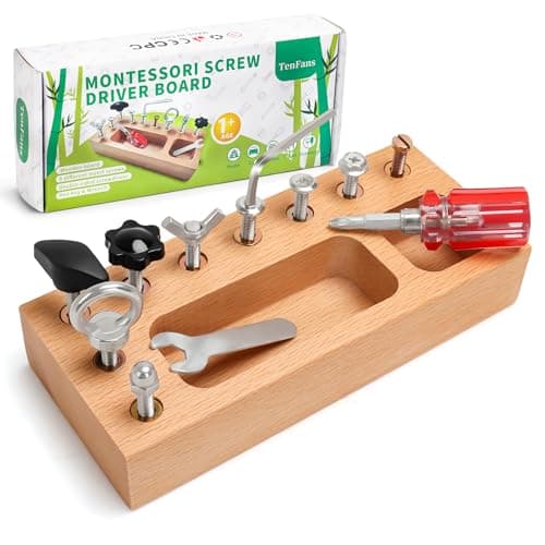 TenFans Montessori Busy Board for Toddlers 3-5 Years, Wooden Screwdriver Activity Board, Fine Motor Skills & Sensory Development Toy, Preschool Learning & Travel​​ - Image 1