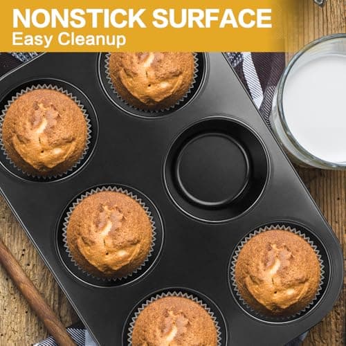 Shinsin Jumbo Muffin Pan 6 Cup, 2-Pack Nonstick Extra Large Muffin Tin for Baking, Durable Non-Toxic Carbon Steel, 3.35'' Diameter, 1.77'' Deep Muffin Mold, Deep Cup Design - Thumbnail 4