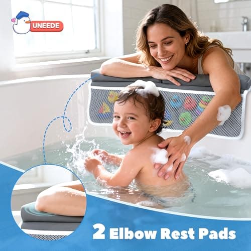 UNEEDE Baby Bath Kneeler and Elbow Rest Pad Set, 1.5” Thick Memory Foam Bath Kneeling Pad with Elbow Support, Bathtub Mat with Toy Organizer for Bathing Infant or Toddler, Grey - Thumbnail 3