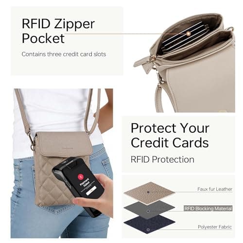Goinsound RFID Small Crossbody Purses for Women Quilted Cell Phone Purse with RFID Blocking Card Slots Beige - Thumbnail 3