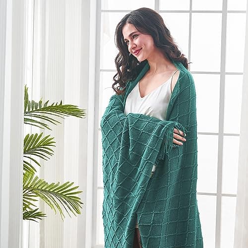 inhand Knitted Throw Blankets for Couch and Bed, Soft Cozy Knit Blanket with Tassel, Blue Lightweight Decorative Blankets and Throws, Farmhouse Warm Woven Blanket for Men and Women, 50"x60" - Thumbnail 6