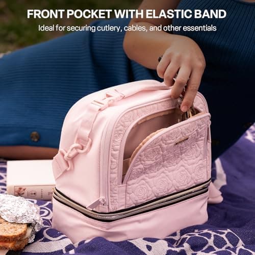 Everfun Lunch Bag for Women & Men, Double Deck Insulated Lunch Tote Bag with Detachable Shoulder Strap, Large Leakproof Soft Cooler for Work Office Picnic Travel - Thumbnail 4