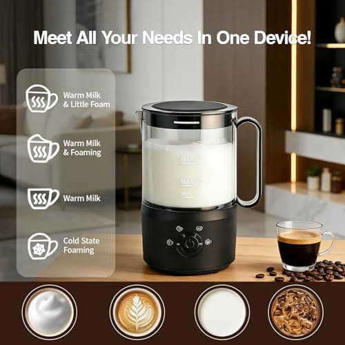 Milk Frother, 4-in-1 Electric Milk Steamer(10oz/300ml)，Automatic Hot and Cold Foam Maker for Iced Coffee, Lattes, Cappuccinos & Macchiatos, Non-Stick Interior, Black. - Thumbnail 6