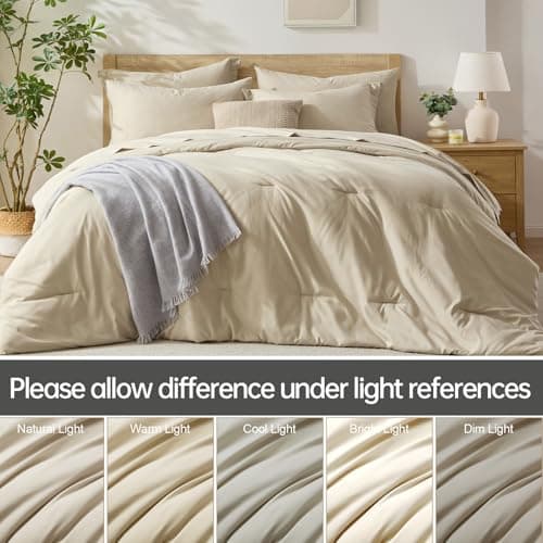 Homelike Moment California King Comforter Set 7 Piece, Beige Bed in a Bag Cal King Size Set Lightweight and Machine Washable - Thumbnail 6