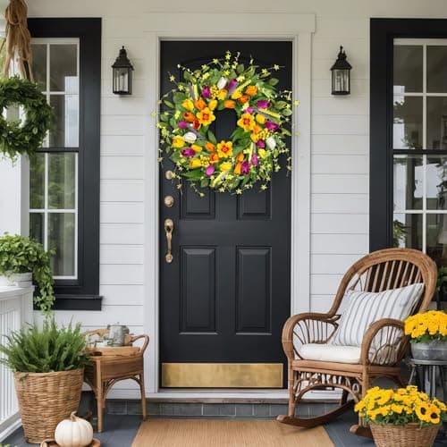ICX 24" Spring Wreaths for Front Door, Tulip Spring Wreath, Large Outdoor Wreath Spring, Spring Floral Wreath Perfect for Window, Wall, Porch, Wedding and Farmhouse Home Decor Gift - Thumbnail 6