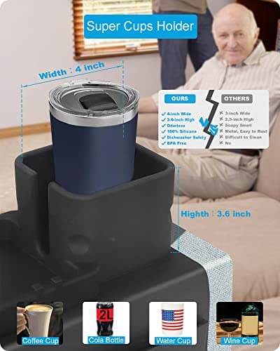 Silicone Couch Cup Holder, VIENFUT Anti-Spill Anti-Slip Sofa Armrest Tray BPA-Free, Dirt-Resistant Silicone Couch Arm Tray for Remote, Snacks, Cellphone and iPad, Gift for Family, Friend (Black) - Thumbnail 3