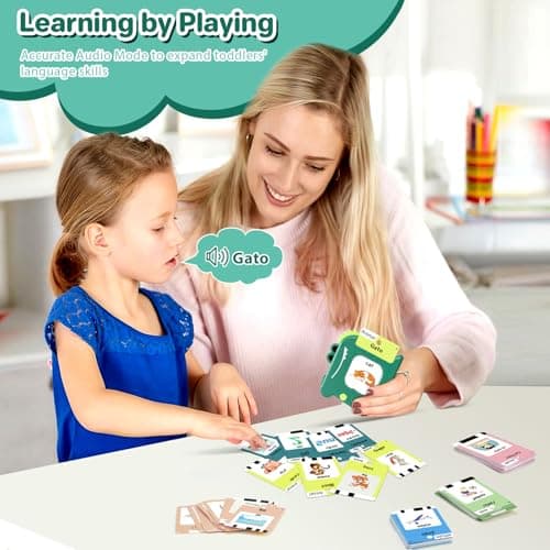 Spanish & English 420 Words Bilingual Talking Flash Cards for Toddlers 1 2 3 4 5 6 Year Olds, Montessori Learning Toys, Pocket Speech Therapy Autism Toys, Sensory Preschool Educational Birthday Gift - Thumbnail 5