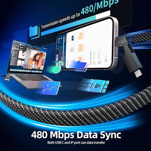 Firsting 4 in 1 Charging Cable 240W MAX, USB C Cable Fast Charger Cord with E-Mark Chip, USB A/C to C/Lightning Cable, Multi iPhone Charger Cord for iPhone16/15/14/13 Series/Phones/Pads and Laptop - Thumbnail 3