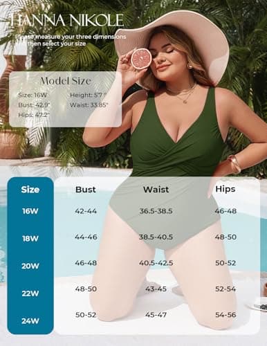 Hanna Nikole One Piece Swimsuit Women Athletic Plus Size,False Overlapping Design Tummy Control Swimsuits Army Green 20W - Thumbnail 6