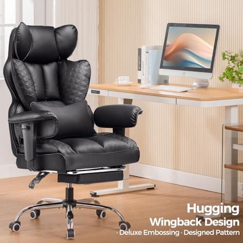 COMHOMA Big and Tall Office Chair Heavy Duty Wide Ergonomic Gaming Chair with Deluxe Embossing Leather with Foot Rest 150°Reclining Adjustable Armrests Pocket Spring Back Support and Without Pillow - Thumbnail 3