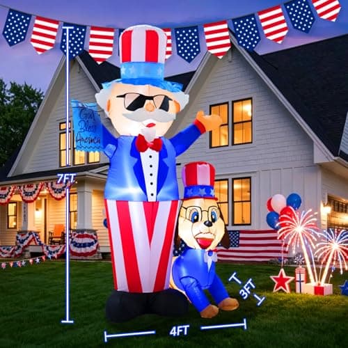 GIFTFIND 7FT Patriotic Independence Day 4th of July Inflatables Outdoor Decorations, Uncle Sam with Dog Decoration, Built in LED Lights Blow up Holiday Decor for Lawn Yard Outdoor Indoor - Thumbnail 3