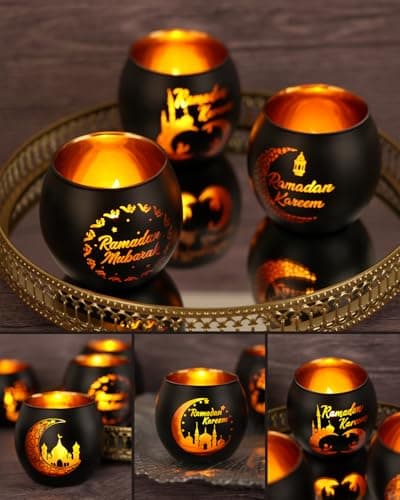 SupBri Ramadan Table Decor, Glass Votive Tealight Candle Holders,Eid Decorations for Home,Party,Centerpiece,Ramadan Gifts - Thumbnail 2