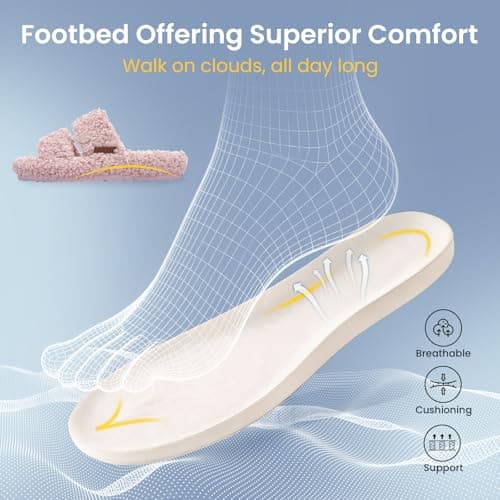 BOVTY Women's Fuzzy Open-toe Bowknot & Double-Strap Slippers, Memory Foam Non-Slip Indoor House Slides - Thumbnail 4