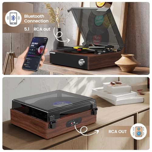 Bluetooth Vinyl Record Player with Speakers, Hi-Fi Belt-Drive Turntable for Vintage Music Lovers, 3-Speed Retro Record Player with Auto-Stop, Stable Tonearm & Premium Sound – Ideal Home Audio & Gifts - Thumbnail 4