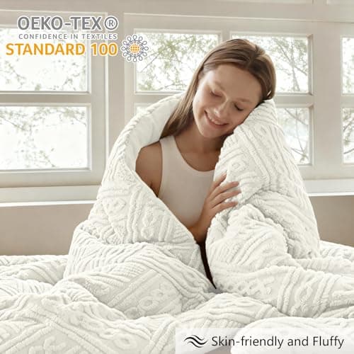 Homelike Moment Fluffy King Size Comforter Set - Cream White Fleece Warm Marshmallow Comforter for Winter, Luxury Fuzzy Sherpa King Bed Set 3 Piece - Thumbnail 2