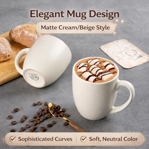 GBhome 12oz Coffee Mugs Set of 6, Large Ceramic Coffee Mugs for Man, Woman, Dad, Mom, Modern Coffee Mugs Set with handle for Tea/Latte/Cappuccino/Milk/Cocoa. Dishwasher&Microwave Safe,ivory - Thumbnail 4