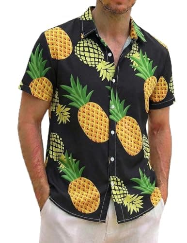Mens Casual Shirts Vacation Mens Hawaiian Tropical Floral Business Casual Shirts Mesh Work Shirts - Image 1