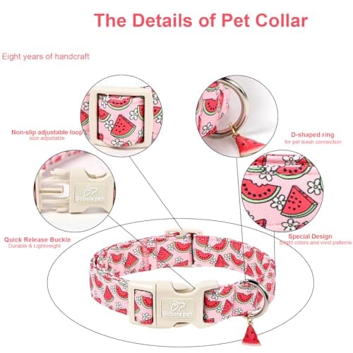 Babole Pet Summer Dog Collar Pink Watermelon Girl Dog Collars for Large Dogs - Lightweight Adjustable Cute Female Dogs Everyday Collar with Safety Buckle L - Thumbnail 3