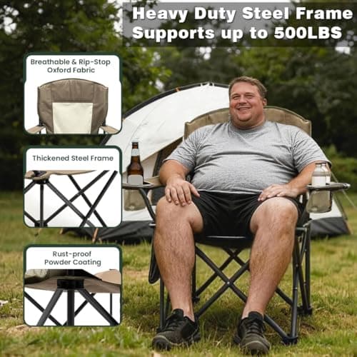 SUNNYFEEL Oversized Folding Camping Chair 500 LBS Heavy Duty Lawn Chairs with Portable Folding with Armrest, Cup Holder, Pocket ＆Bag for Outdoor Camping/Beach/Travel/Picnic/Fishing - Thumbnail 4